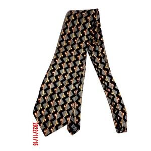 Bill Blass Black Label Necktie 100% Silk Black Gold Burgundy Gray Geometric